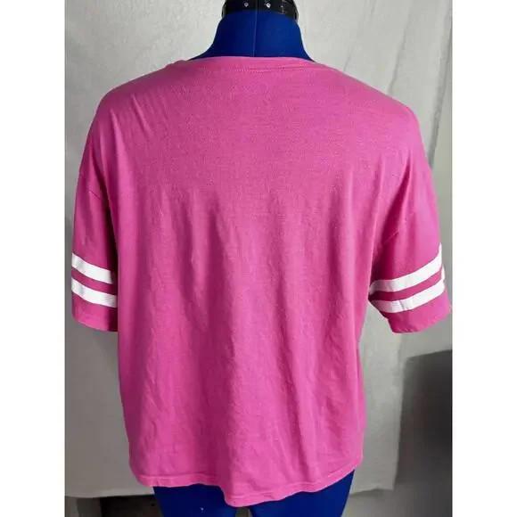 barbie hot pink graphic tee m retro logo sporty y2k dollcore barbiecore crop - Picture 3 of 4
